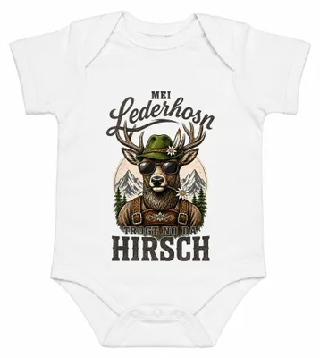 Produktbild von Mei Lederhosn trogt no da Hirsch Trachtenshirt Lederhose Baby Body, Weiß, 3/6