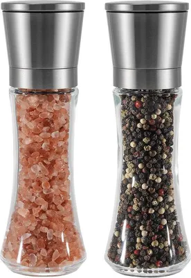 Image de Salière et poivrière noires en acier inoxydable et en verre