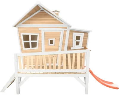 Produktbild von AXI Spielhaus Emma mit roter Rutsche | Stelzenhaus in Braun & Weiß aus Holz für Kinder | Spielturm für den Garten