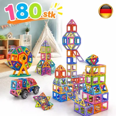 Immagine prodotto di Blocchi magnetici da 180 pezzi, set di costruzioni magnetiche, giocattoli educativi Montessori per bambini