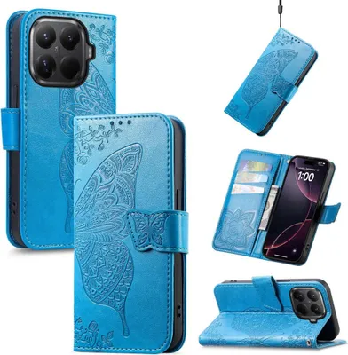 Produktbild von Kunstleder Hülle für Xiaomi 15T Pro mit Kartenfach & Standfunktion Design Blau