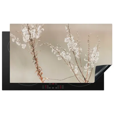 Produktbild von KitchenYeah© Herdabdeckplatte Blumen - Weiß - Pflanzen , 89x51cm, Küche Deko, Glaskeramikkochfeld Herdabdeckung, Abdeckplatte fùr Kochfeld