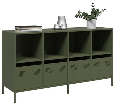 Image de vidaXL Sideboard vert olive 135x39x73,5 cm Acier laminé à froid