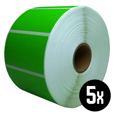 Produktbild von DULA Etiketten - Kompatibel mit Zebra 57x32mm - Grün - Permanent - 5 Rollen - 1500 Etiketten pro Rolle - Kern 25mm
