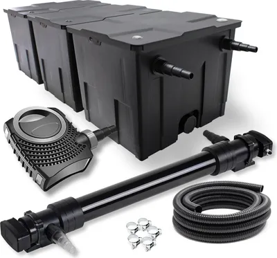 Produktbild von Wiltec Komplettset: CBF-350C Teichfilter bis 90000 L Teichfilteranlage Durchlauffilter, NEO12000 Teichpumpe 12000l/h 100W, CUV-672 Teichklärer 72W, 10m Teichschlauch 38 mm, Schlauchschellen W1 44-47mm