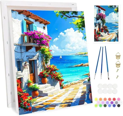 Productafbeelding van Landschap schilderen op nummer voor volwassenen met frame, landschappen schilderen op nummer voor beginners, canvas kit