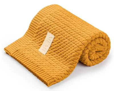 Zdjęcie produktu dla Kocyk warkocz bawełniany 80x100 cm musztardowy My Memi | niemowlę 0+