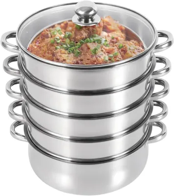 Produktbild von Dampfgarer, 5-stöckiges Design, transparenter Deckel, Hellgrau