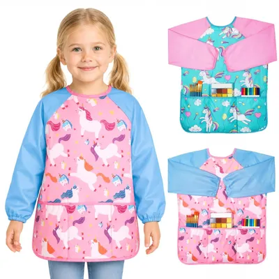 Image de Malkittel pour enfants, lot de 2. Combinaison de peintre pour enfants, taille 3 à 8 ans, motif arc-en-ciel