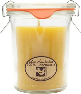 Produktbild von Bienenwachskerze im original Weckglas®, 100% reines Bienenwachs, KERZENFARM HAHN, 84/70 mm, 160 ml, Brenndauer ca. 20h