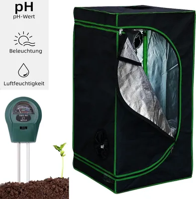 Produktbild von Mucola Gewächshaus inkl. 3 in 1 Feuchtigkeitsmessgerät für Pflanzen Pflanzenzelt Growbox Indoor Pflanzenzelt Zuchtzelt Zuchtschrank Darkroom Frühbeet Schwarz Grün - 40x40x160cm