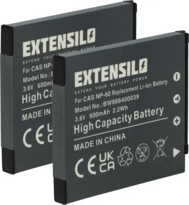 Produktbild von EXTENSILO 2x Akku Ersatz für Casio NP-60 für Kamera (600 mAh, 3,7 V, Li-Ion)