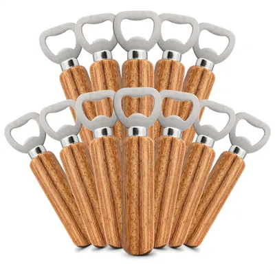 Produktbild von com-four® 12x Flaschenöffner Holz, Edelstahl Kapselheber für Bierflaschen