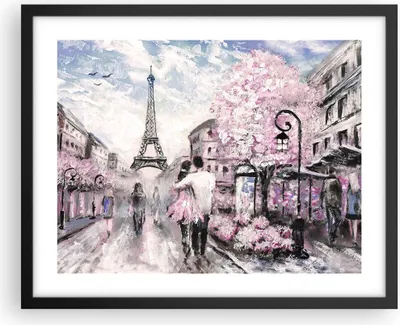 Produktbild von Gerahmtes Poster - Schwarzer Rahmen - Paris Weg Illustration eiffle - 50x40 cm - Wand Bild - Wanddeko - Wandbilder - Wandposter - Bilderrahmen - Bilder - Kunstdruck - Wandbild - P2BAA50x40-3149