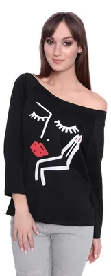 Produktbild von Damen Longshirt mit Druck 3/4 Arm Top Styling, Schwarz/S/M 36/38