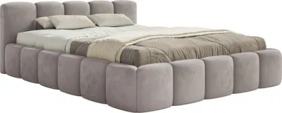 Produktbild von Selsey Cloudy Low - Polsterbett 140x200 cm, mit Bettkasten, wasserabweisender Samt, Hellgrau