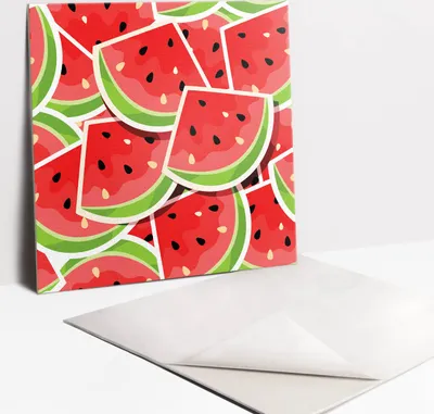 Produktbild von Wassermelonenstücke – Selbstklebende Wandfliesen – PVC Wandpaneele – Vinyl Wandverkleidung – Dekopaneele selbstklebend – Wanddeko selbstklebend – 9 Stück 30x30 cm