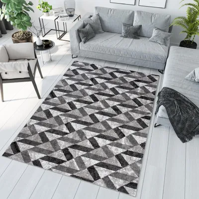 Image de Tapis MAYA Moderne Gris Noir Chambre à coucher ÖKOTEX 80 x 150 cm