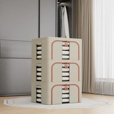 3er-Set Aufbewahrungsboxen, 24 L, beige, Stoff, faltbar, stapelbar