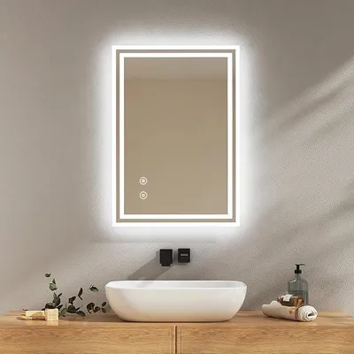 Immagine prodotto di Specchio da bagno illuminato 50x70 cm, con funzione antiappannamento, luce bianca fredda dimmerabile, controllo touch, funzione di memorizzazione, spegnimento automatico dopo 3 ore, grado di protezione IP44, a basso consumo energetico