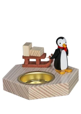Produktbild von Weihnachtsdekoration Teelichthalter Pinguin mit Schlitten bunt BxHxT 6,5x6,5x6,5cm NEU