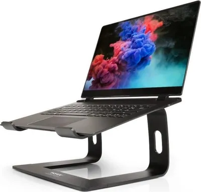 Immagine prodotto di Supporto per laptop, ergonomico, alluminio, da 10'' a 15,6'', regolabile in altezza fino a 18 cm, grigio, fino a 5 kg