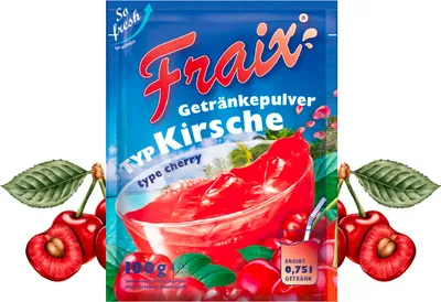 Produktbild von FRAIX Getränkepulver Kirsche, 25er Pack (25 x 100g) Vorteilspack, Fruitt Instant Pulver mit Cherry Geschmack