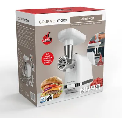 Produktbild von GOURMETmaxx Fleischwolf elektrisch Würstfüller Zerkleinerer Wurstmaschine 1300W