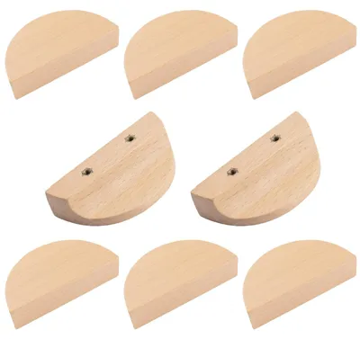 Imagen del producto de 8 pomos para puertas - Forma de media luna - Madera de haya natural - Duraderos y respetuosos con el medio ambiente - Cómodos de usar - Ideales para muebles - Tiradores para armarios