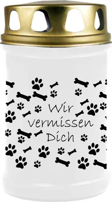 Produktbild von Grabkerze Weiß, Brenndauer: 48 Stunden, Motiv: Knochen - Pfoten