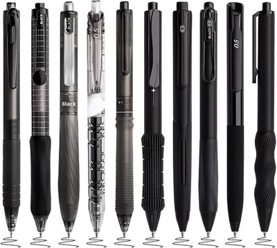 Productafbeelding van Gelbalpenset - Set van 10 - 0,5 mm - Verschillende ergonomische designs in zwart - Lang schrijven - School en kantoor