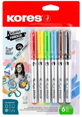 Obrázok produktu pre Kores M25061 Kreatívne akrylové fixky Kores, balenie 6 ks v blistri