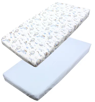 Produktbild von TupTam Baby Spannbettlaken Kinder Spannbetttuch für Babybett Kinderbett 2er Pack, Farbe: Heißluftballons Blau, Größe: 70 x 140 cm