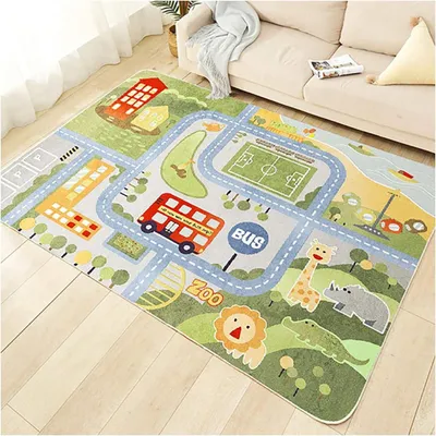 Produktbild von Kindertapijt spieltapijt, 80×120 cm, Tiere, blau grün grau, für Kinderzimmer