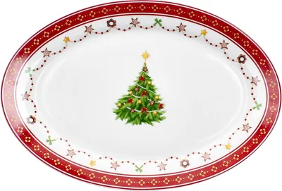 Zdjęcie produktu dla Świąteczny półmisek do serwowania owalny porcelana 35,5x24,3 cm Świąteczne naczynia i sztućce