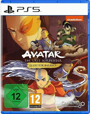 The image shows the game box for 'Avatar: The Last Airbender - Quest for Balance' for PlayStation 5.