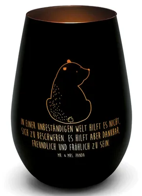 Produktbild von Mr. & Mrs. Panda Glas Windlicht Bär Schulterblick - Schwarz - Geschenk, Gartenlicht, Teddy, Weisheit, Laterne, Motivation, Teelichthalter, Selbstachtung, gold, Bären
