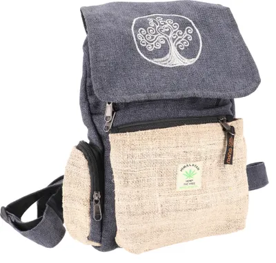 Produktbild von Ethno Hanf Rucksack, Backpack mit Stickerei - Taubengrau, Uni - Erwachsene, Hanf,Baumwolle, 35*25*12 cm, Ausgefallene Stofftasche