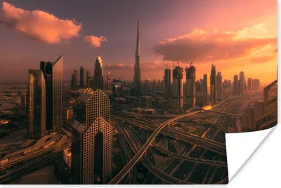 Produktbild von MuchoWow® Poster Sonnenuntergang über Dubai 90x60 cm - Schlafzimmer