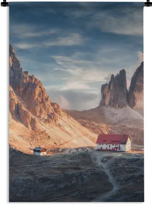 Produktbild von MuchoWow® Wandteppich Wandbehang Haus - Berge - Landschaft 90x135 cm Tapisserie Dekoration Wandtuch - Baumwolle - Wandskulptur