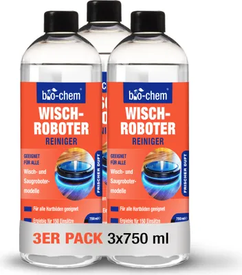 Produktbild von bio-chem Wischroboter-Reinigungsmittel Bodenreiniger – Extrem ergiebiger Reiniger für Wischroboter und Saugroboter - Streifenfrei. schnelltrocknend & mit Tropical Duft - 3X 750 ml inkl. Dosierhilfe
