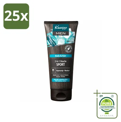 Imagen del producto de 25 unidades de gel de ducha y champú 2 en 1 para hombres Kneipp Sport, 200 ml cada uno. Pack grande