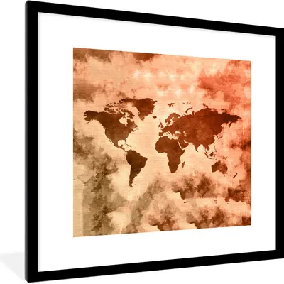 Produktbild von MuchoWow® MuchoWow® Gerahmtes Poster Weltkarte - Smoke - Braun 40x40 cm - Poster mit zchwarzem Bilderrahmen - Poster - Plakat im Rahmen