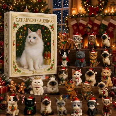 Produktbild von Katzen Adventskalender 2026, 3D Katzen Ornamente Countdown Kalender, für Weihnachtsdekoration, Heimdekoration & Festgeschenk