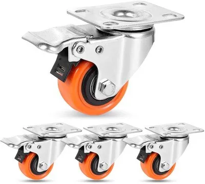 Imagen del producto de Juego de 4 ruedas giratorias Ibenzoa® de poliuretano: ruedas silenciosas de 360°, con doble sistema de bloqueo y doble rodamiento de bolas, capacidad de carga de hasta 270 kg, para muebles y bancos de trabajo
