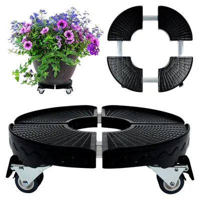 Produktbild von Pflanzenroller verstellbar Ø 39-52 cm, Blumentopfständer mit Rädern, Blumenuntersetzer bis 300 kg belastbar, Rollbrett für Innen- und Außenbereich, Schwarz