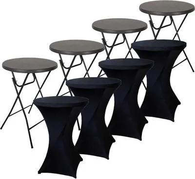 Productafbeelding van Statafel Set - Partytafel Bartafel - Feestelijke Bijeenkomsten - Inclusief Rokken - Ø80 x 110 cm - Zwart