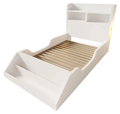 Produktbild von Einzelbett, Einbauspeicher, Nachtlichter, Weiß-90x200