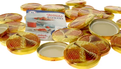 Zdjęcie produktu dla zestaw 50 pokrywek TO 82 o strukturze plastra miodu pasujących do słoików MamboCat 230 ml 350 ml 435 ml