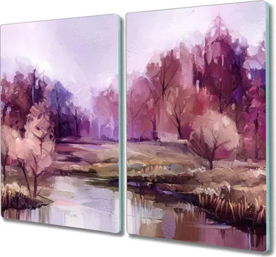 Produktbild von Coloray Küchenbrett Kochplattenabdeckung Hackbrett Schneidebrett Herdabdeckplatte 2x30x52 cm - Wald Wasser